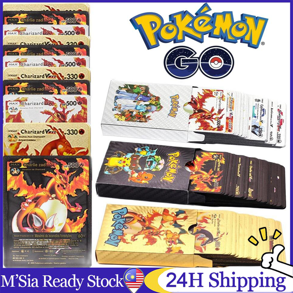 27-54pcs Pokemon Cards Rare Collection Battle Trainer Card Metal Gold ...