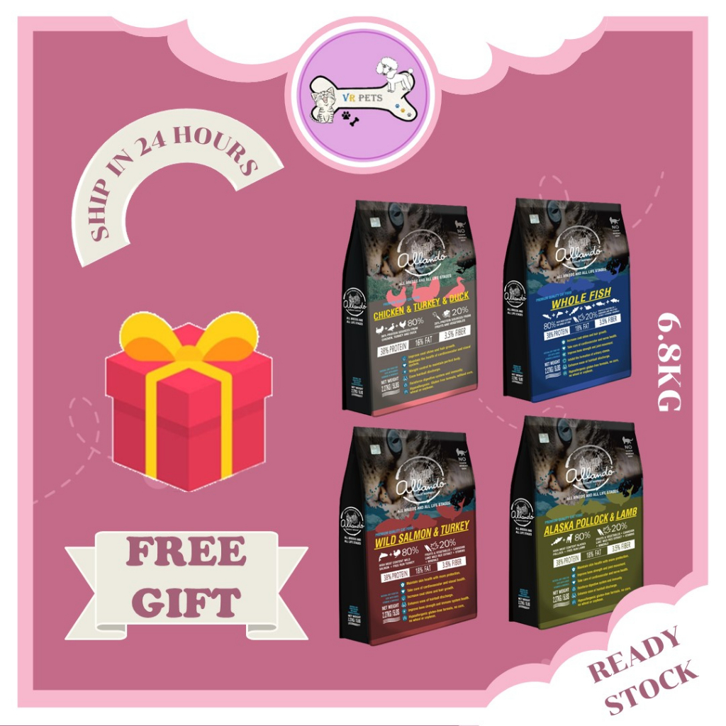 [1 Free Gift] Allando Gluten Free Super Premium Cat Food 6.8kg Cat