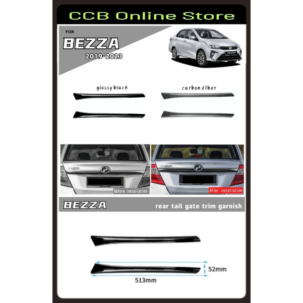 PERODUA BEZZA 2019 - 2023 Rear Tail Gate Trim Garnish - Glossy Black ...