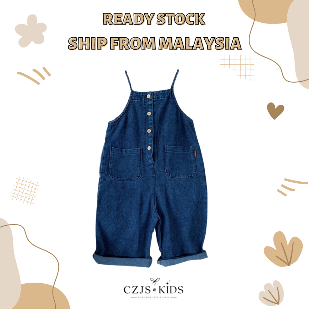 [28 Years] Girl's Denim Jumpsuit Korean Style Cami Wide Leg Overalls