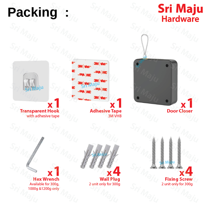 MAJU DS-WB Automatic Door Closer Soft Close Adjustable Wire Rope Punch ...