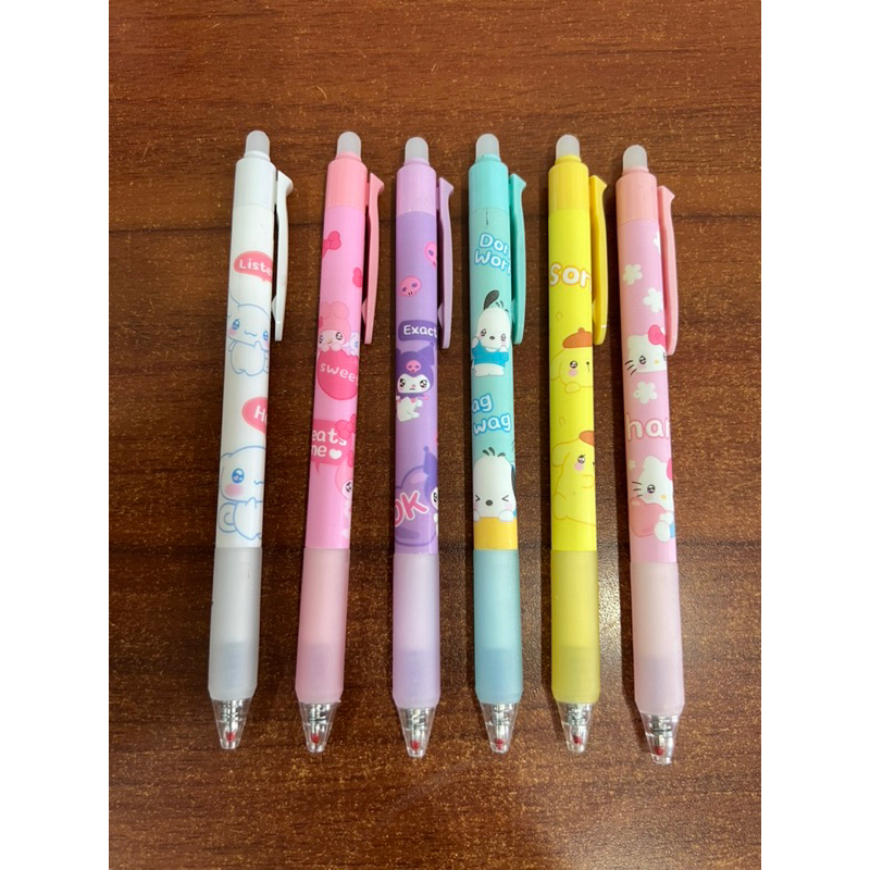 Sanrio Characters Eraseble 0.5 Blue Gel Pen 6 pcs in set Kitty Melody ...