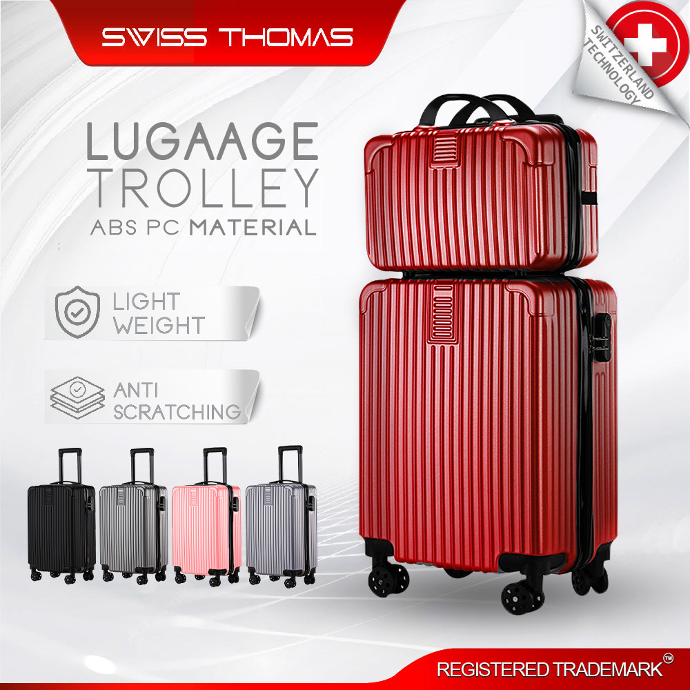 Swiss Thomas Scratch Resistant Luggage Trolley Bagasi Besar Durable ABS ...