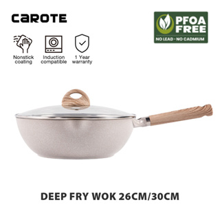 Carote 9.5-Inch Nonstick Deep Frying Pan with Glass Lid,Non-Stick Granite  Stone