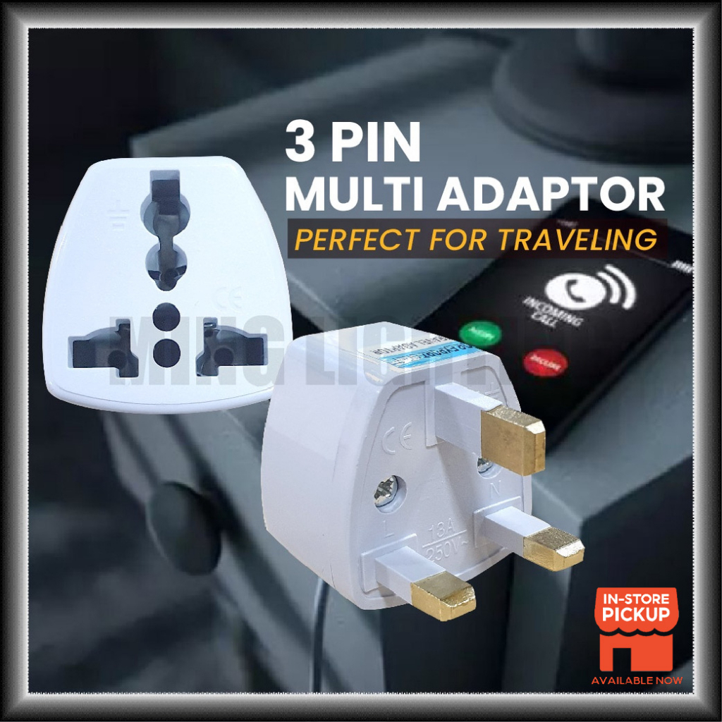 Multi Adapter 13A UK 3 Pin Plug Universal Adaptor Neon Light Socket