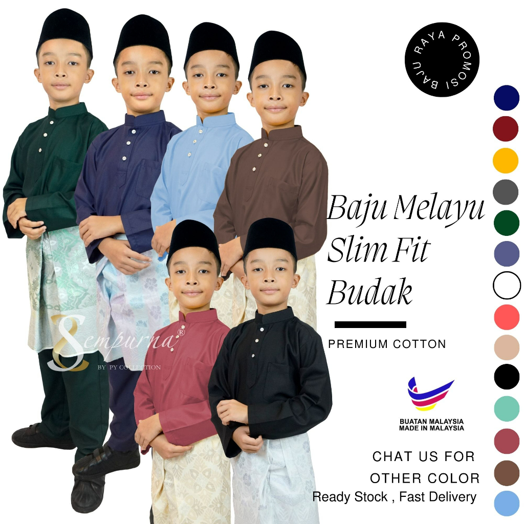 BAJU MELAYU BUDAK SLIM FIT KAIN COTTON / WARNA Emerald Green Dusty ...