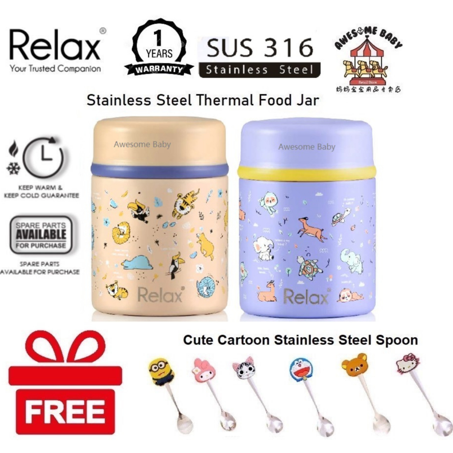 Relax Stainless Steel SUS316 Thermal Food Jar 400ml + FREE Gift (1 year