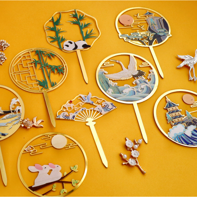 Mooncake festival theme Acrylic Eva cake decoration 中国风中秋节蛋糕装饰ins风玉兔明月 ...