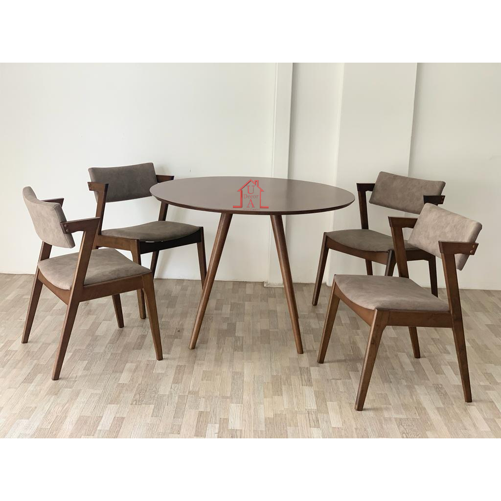 GF Zen Wooden round table dining set with 4 chairs / meja makan ...