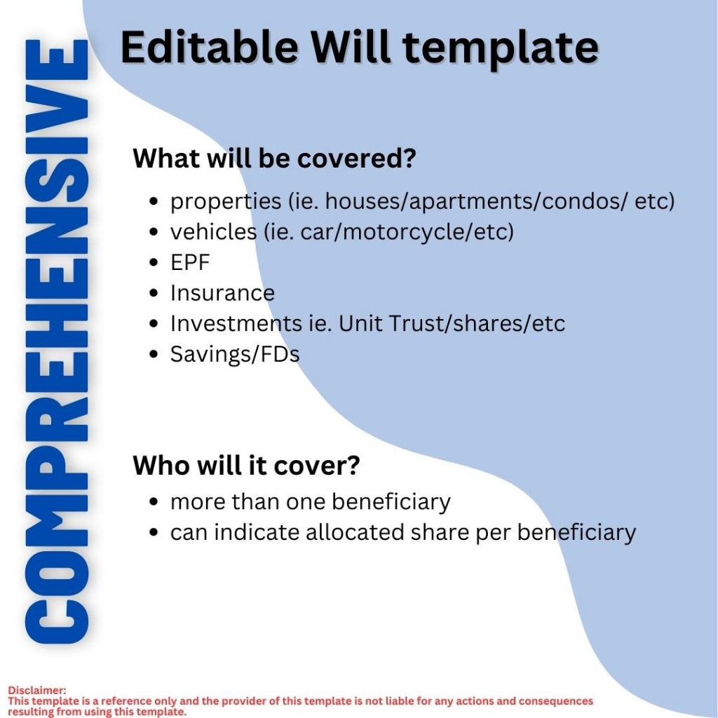 Editable Will Writing Template reference (for NON-MUSLIM only) 遗嘱草拟格式