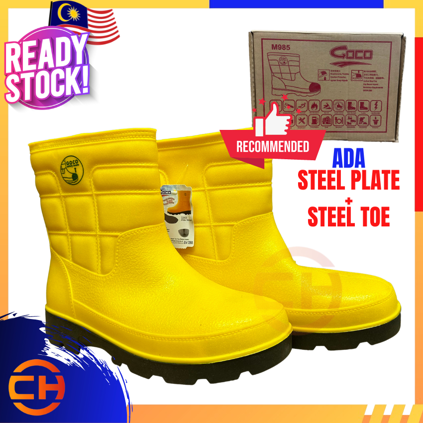 Goco Safety Rubber Boots M985 Kasut Keselamatan Safety Boots PVC Rain Boots Steel Toe Steel