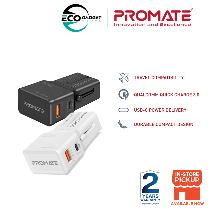 PROMATE TriPlug-PD20 Sleek Universal Travel Adapter with 20W Power ...
