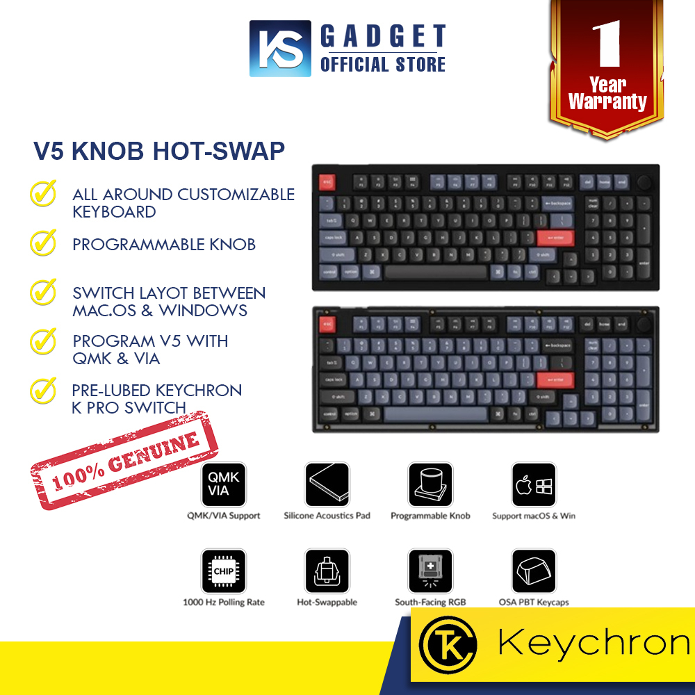 Keychron V5 QMK/VIA Change Key Customized Mechanical Keyboard RGB Hot ...