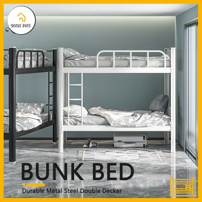 Geeks_ Double Decker Heavy Duty Extra Thick Steel Metal Frame Bunk Bed ...