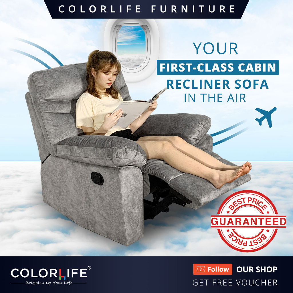 Color Life Divano 1 Seater Recliner Sofa /Marble Velvet Fabric With