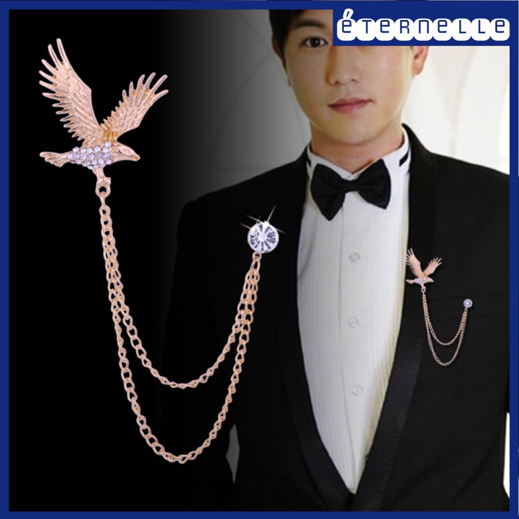 Eur American Mens Fashion Retro Eagle Brooches Men Suit Tassel Chain