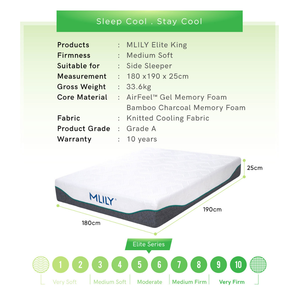 MLILY Elite Bamboo Charcoal Memory Foam Mattress Zero Pressure Foam ...