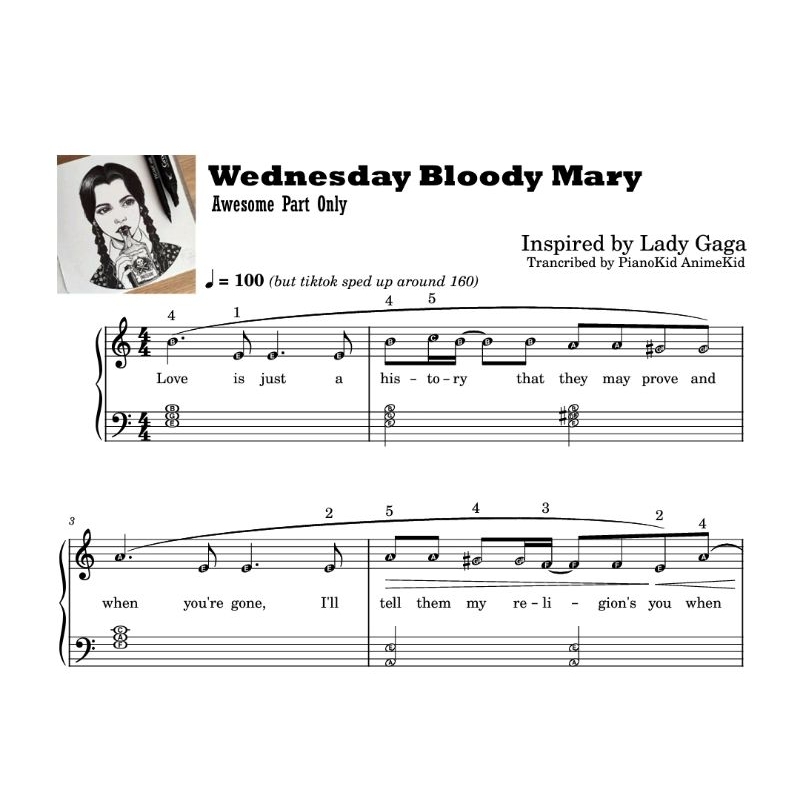 Bloody Mary Wednesday version Dance Dance Dance Piano Sheet Easy