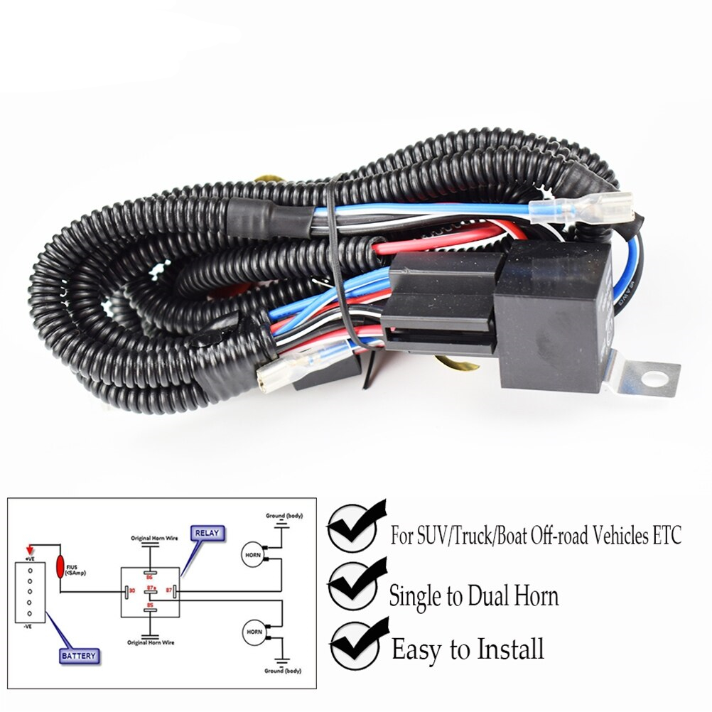 1Set Electric 12V Universal Car Horn Wiring Harness Relay Kit For Auto