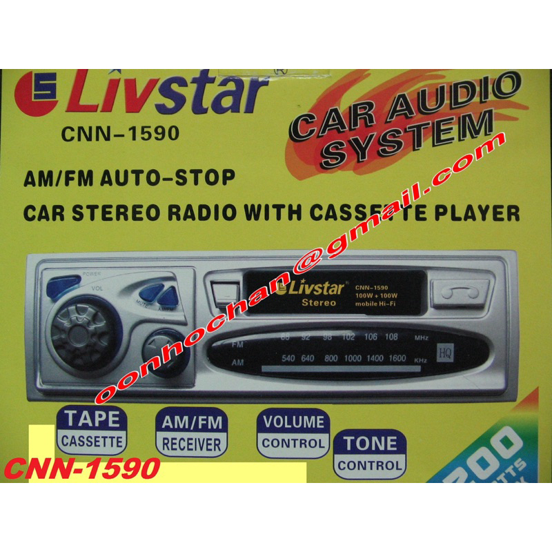 CNN1590 LIVSTAR AM/FM AUTOSTOP CAR STEREO RADIO WITH CASSETTE PLAYER