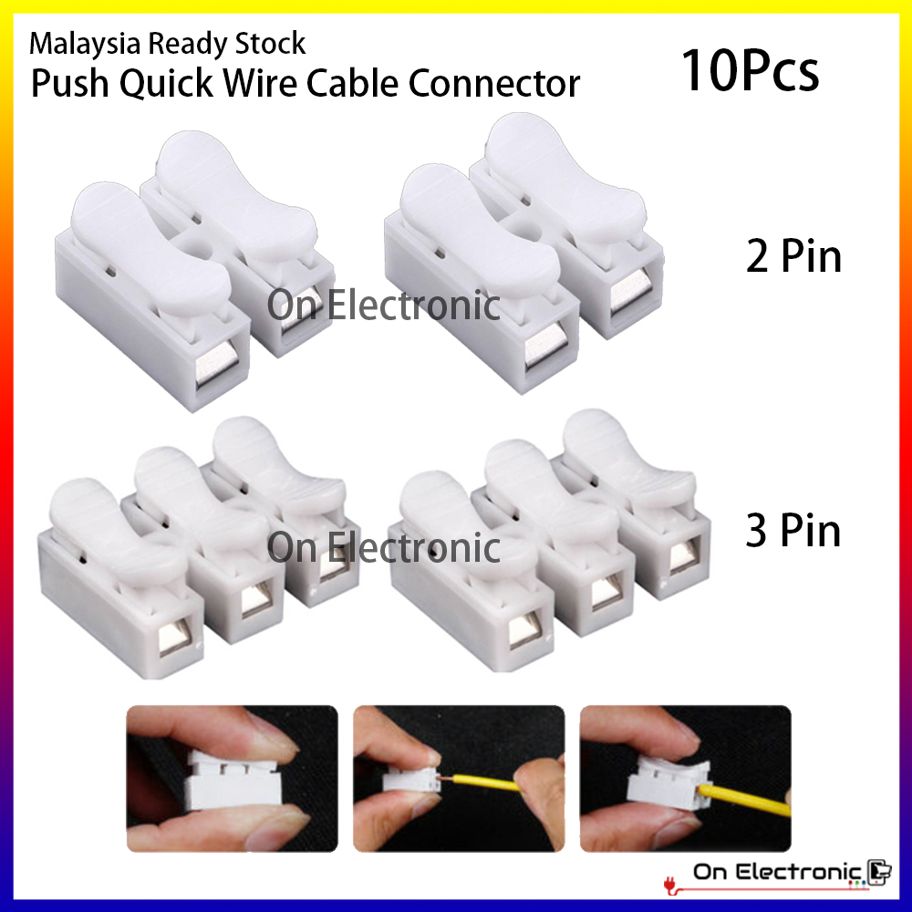 10pcs CH2 CH3 10A 220V 240V 2 Pin 3 Pin Push Quick Wire Cable Connector ...