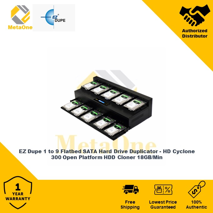 EZ Dupe 1 to 9 Flatbed SATA Hard Drive Duplicator - HD Cyclone 300 Open ...