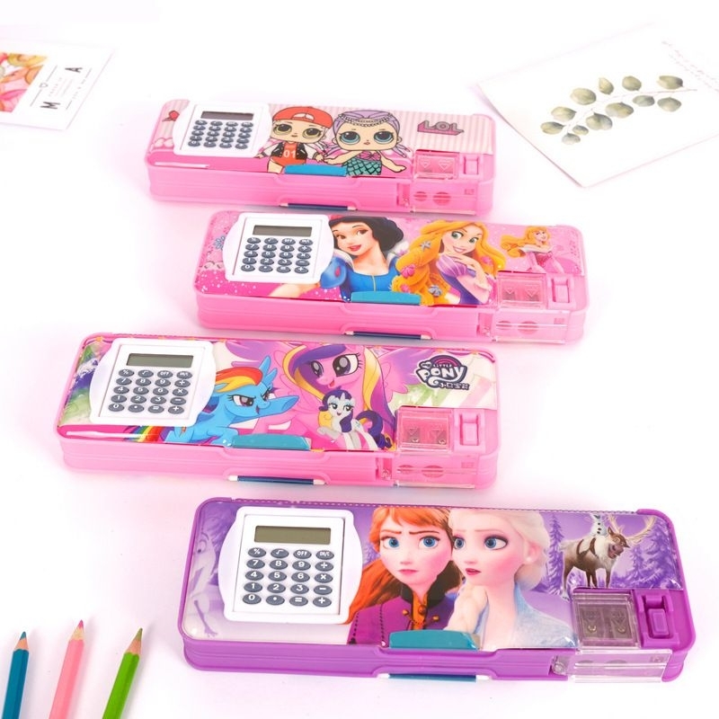 Pensel box kalkulator kartun frozen pony spiderman unicorn alat tulis ...