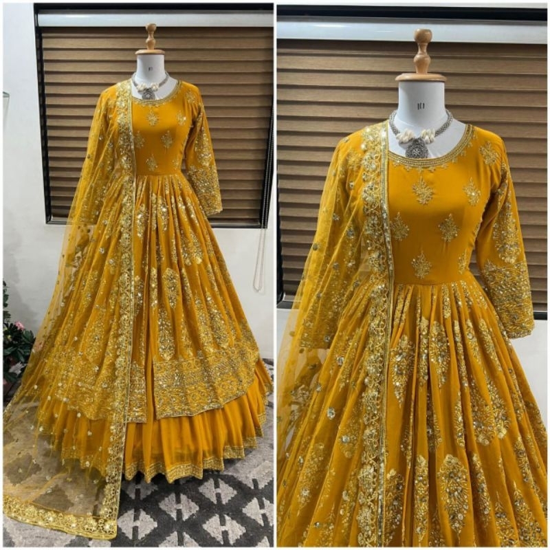 Georgette Sequence Anarkali Gown with Dupatta | Shopee Malaysia