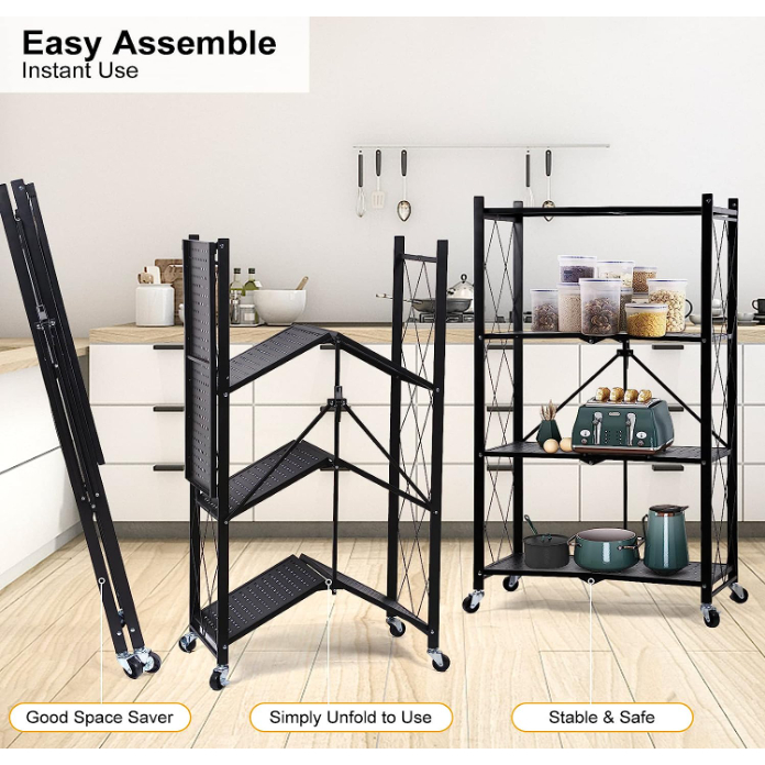 3/4 Tier Foldable Storage Rack Kitchen Rack With Wheel Microwave Rack ...