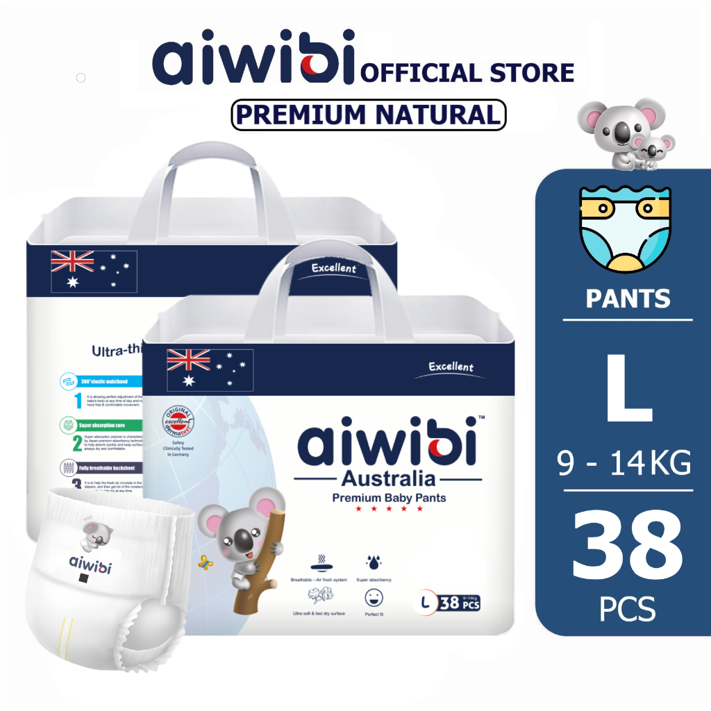 Aiwibi Premium Natural Diapers Tape Pants - S/M/L/XL/XXL (1's X Packs ...