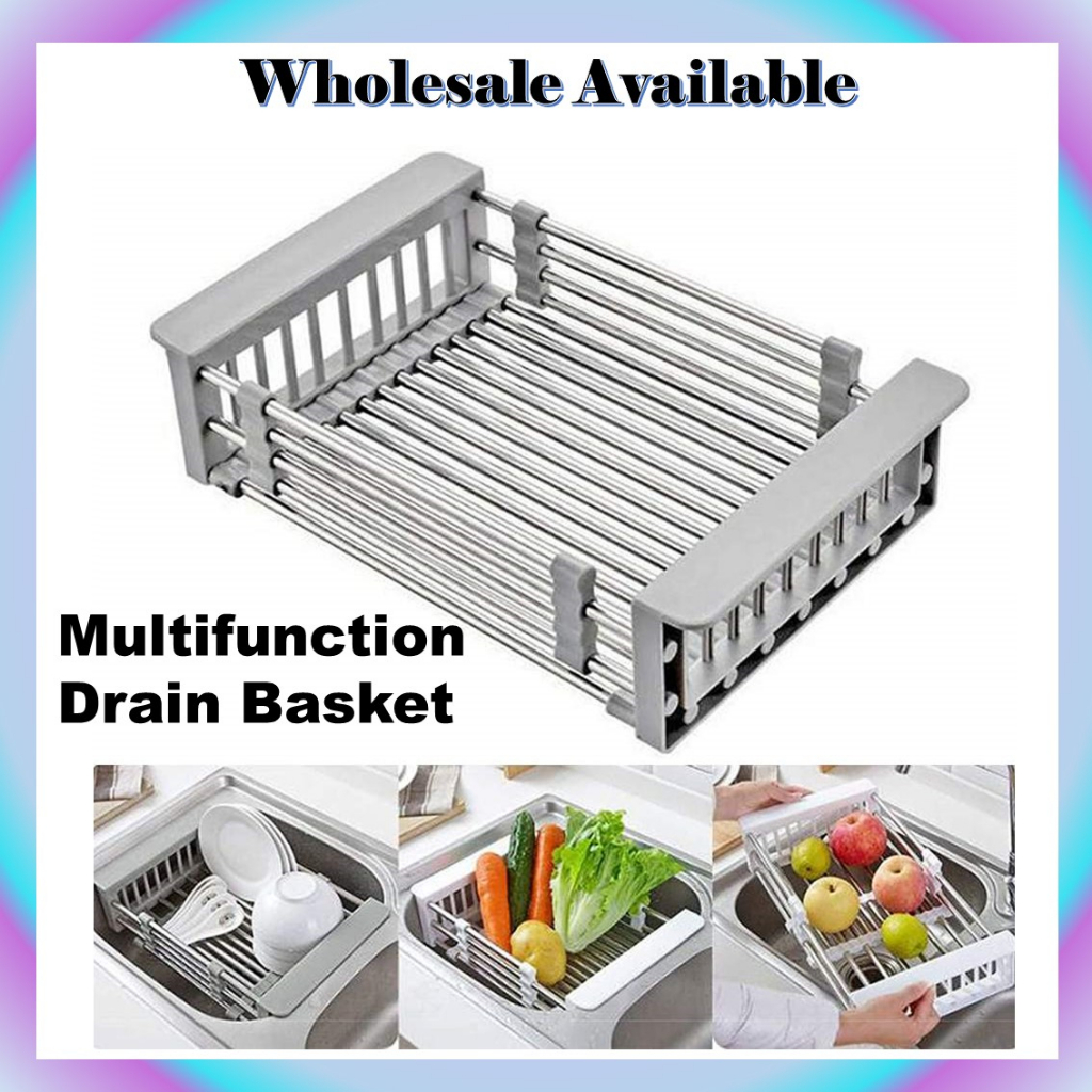 Adjustable Stainless Steel Dish Rack Sink Drain Basket Shelf Kitchen ...
