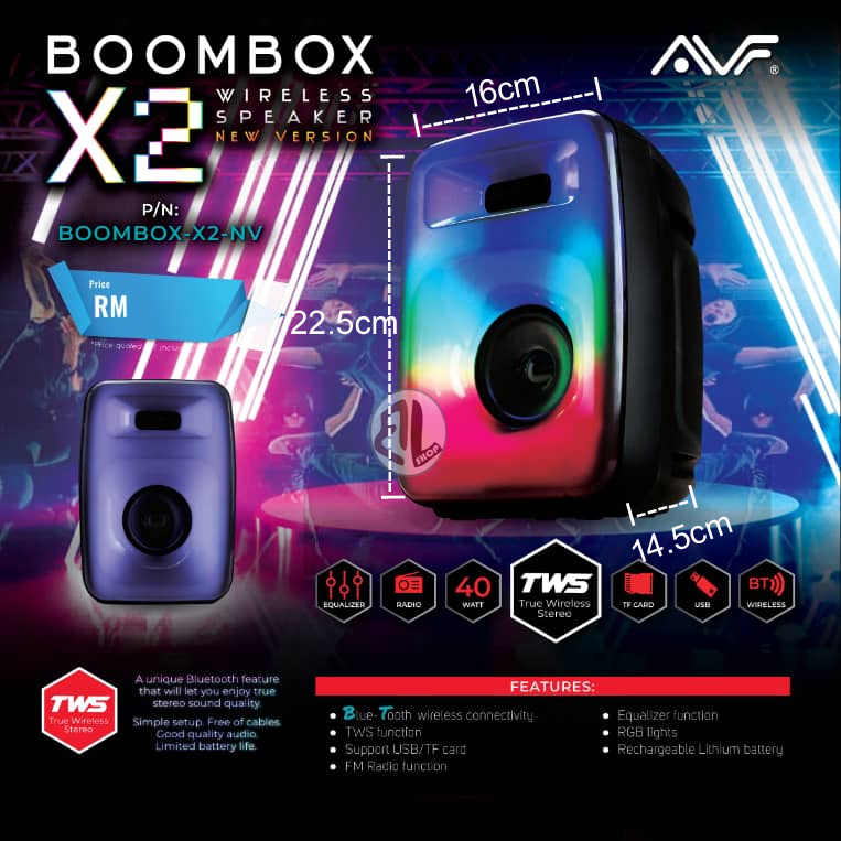 Official AVF BOOMBOXX2 Portable Wireless RGB lights Speaker Suitable