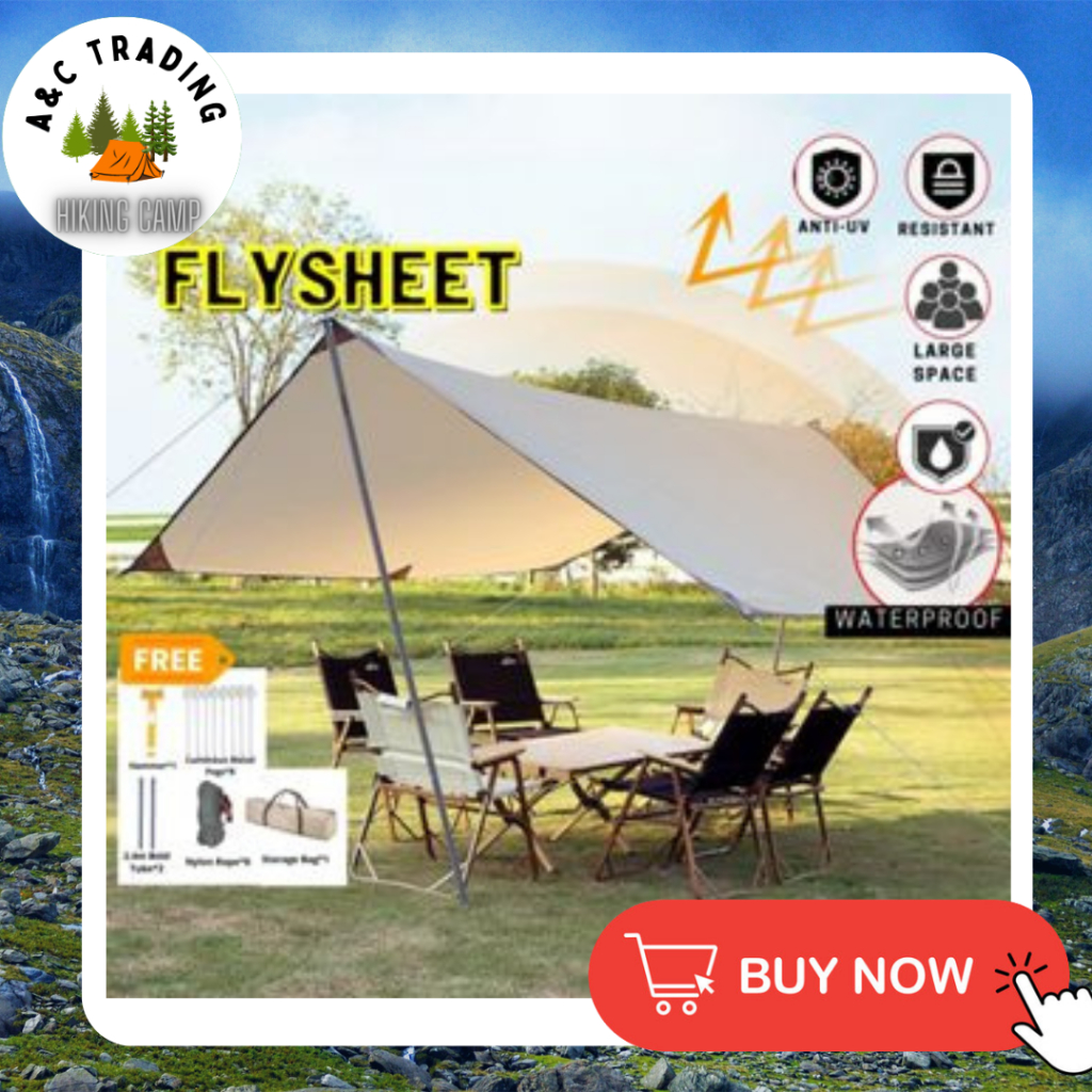 Sunshade Flysheet Camping Waterproof Flysheet with Pole Set 3x3 3x5 Fly