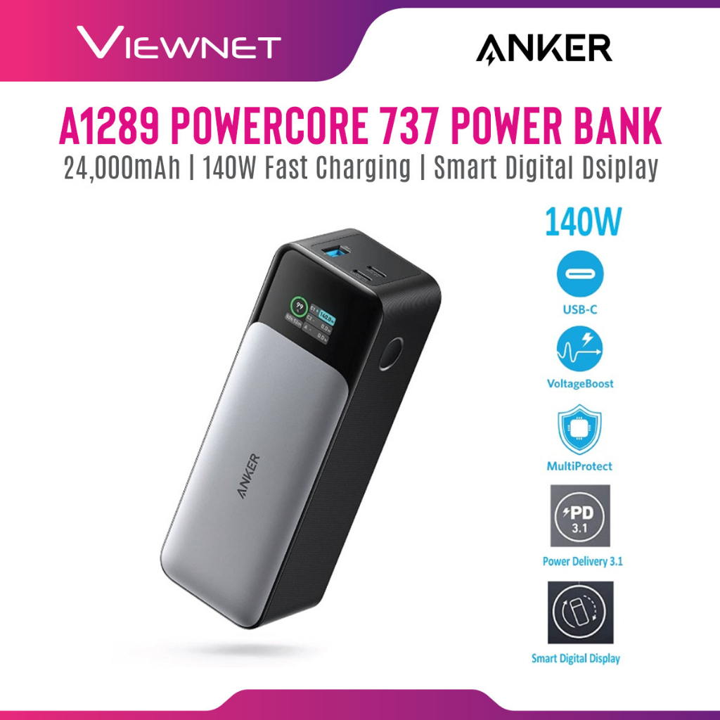 Anker A1289 Powercore 737 Power Bank 24000mah 3 Port Portable Charger With 140w Output Smart 1535