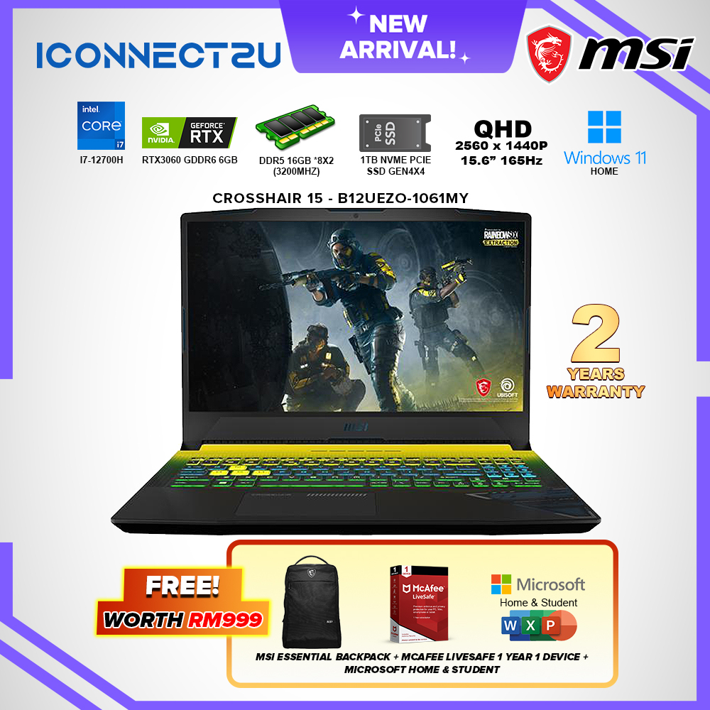 MSI Crosshair 15 B12UEZO-1061MY Gaming Laptop i7/12700H|RTX3060|15.6 ...