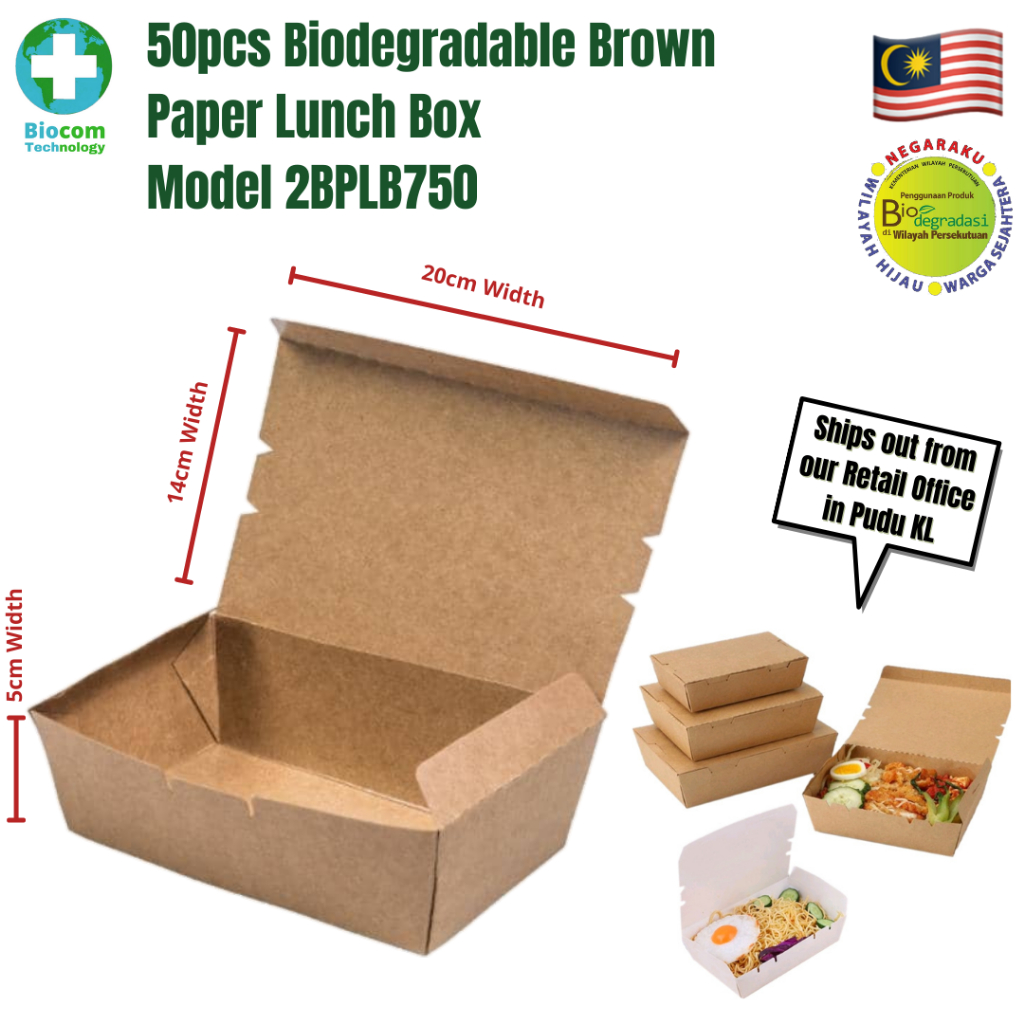 50pcs 2BPLB750 Bio Brown Kraft Paper Lunch Box 750ml Take Away ...