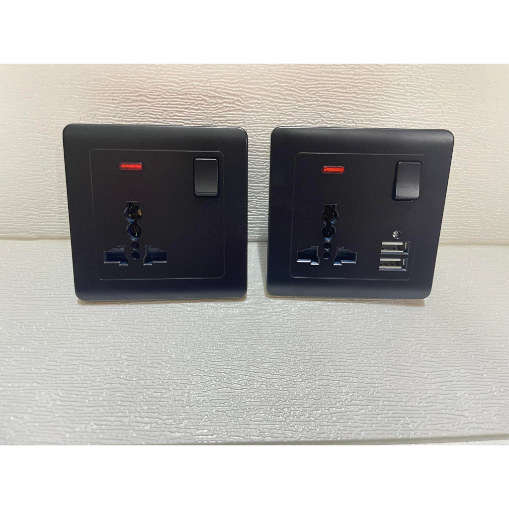 MULTI 13A WALL SWITCHES SOCKET【BLACK】USB CHARGER 3Pin 2Pin DOUBLE PLUGS ...