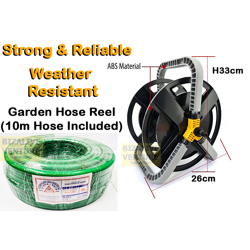 ABS Heavy Duty Garden Hose Reel (Free 10m hose), Wire/Cable Reel Extension  Weather Resistant, Troli Kekili Hos Gulung