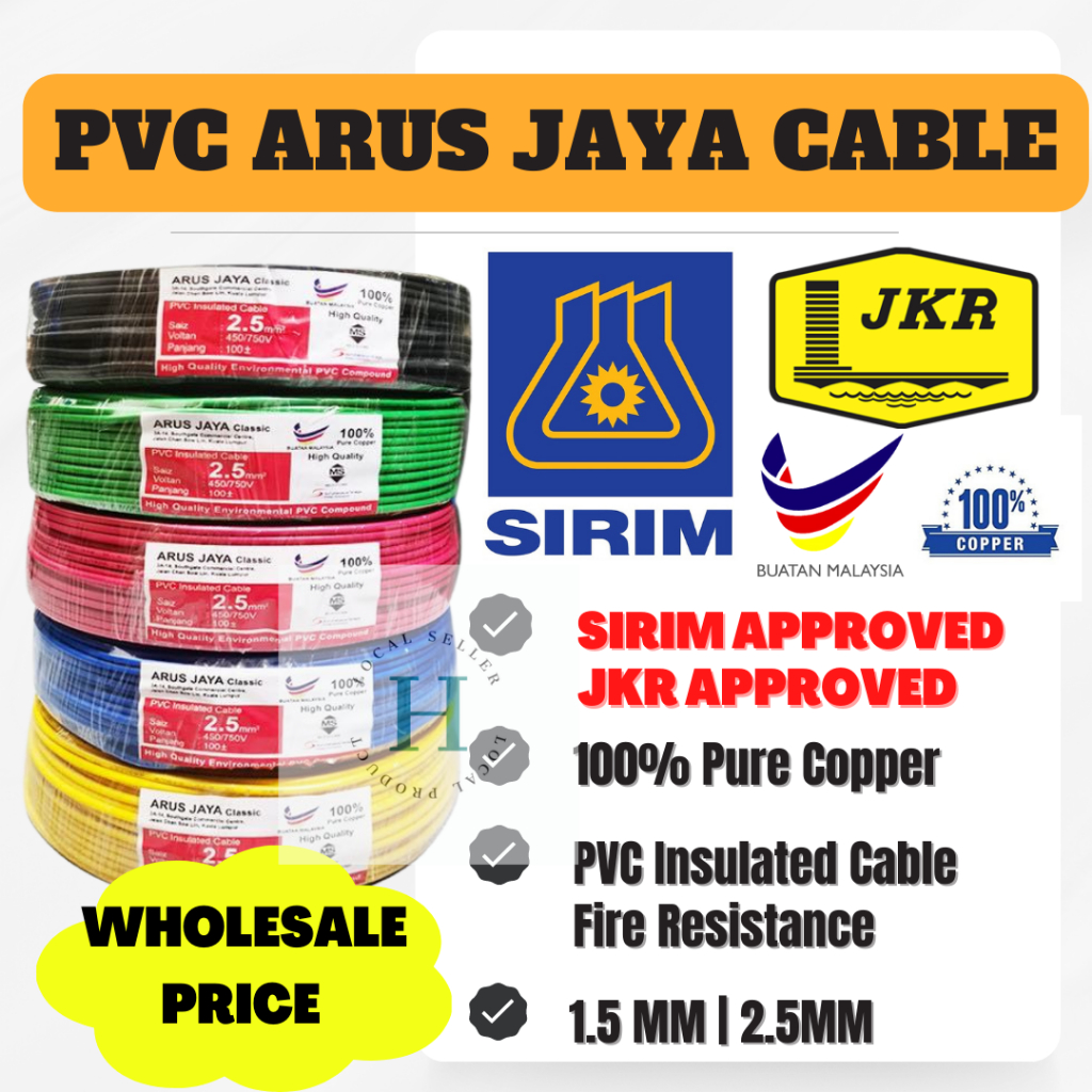 Sirim Arus Jaya Kabel Mm Mm M Pure Copper Pvc Aj Cable Insulated Cable Mm