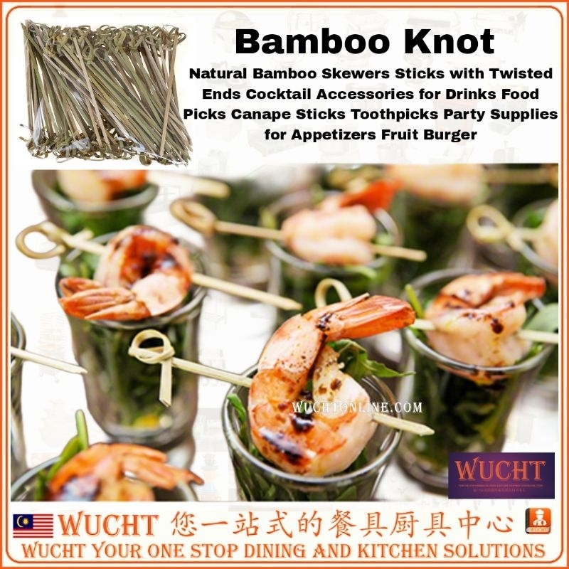 【WUCHT】 9cm x 100's Bamboo Cocktail Knotted Pick Bamboo Knot Cocktail Pick Fruit Pick for Party