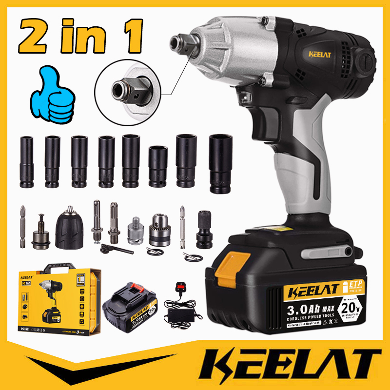 Keelat Impact Gun Impact Wrench Cordless Drill Driver 2 In 1 Electric