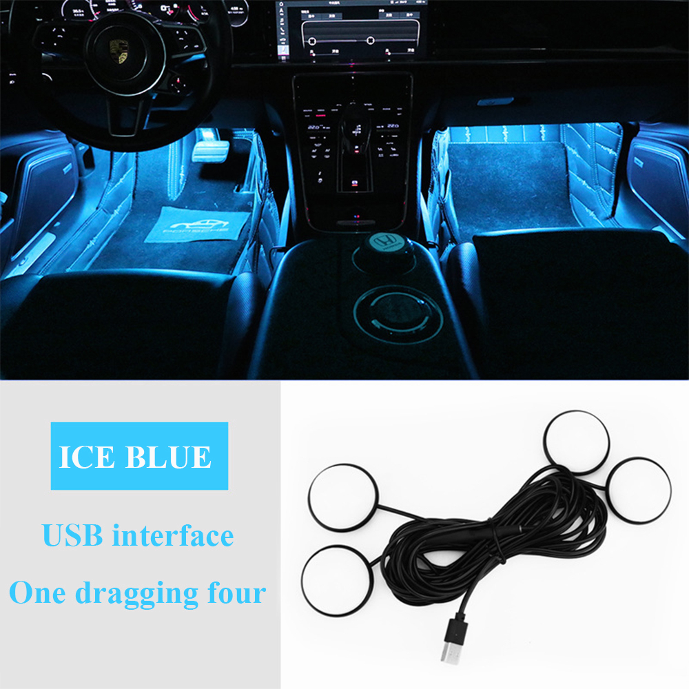 4pcs Led Car Foot Lights Pure Color Ambient Lamp Blue /Pink 12V Auto