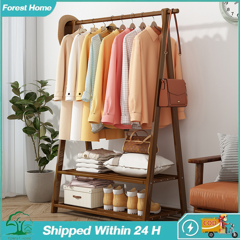 Clothes Hanger Rack Wooden Garment Rack Stand Hanging Pole Coat Rack ...