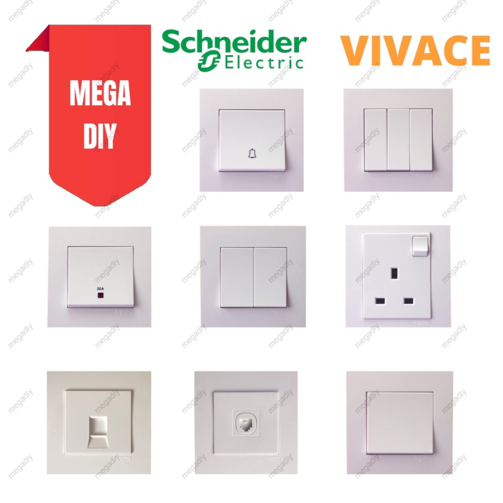 SCHNEIDER VIVACE Switch Socket 13A/15A/1GANG 20A/1GANG BELL/1GANG/2GANG ...