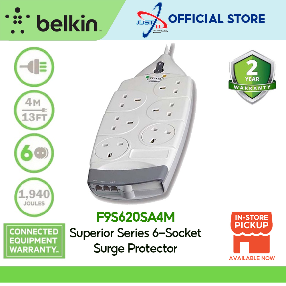 Belkin F9S620SA4M 6 Sockets 4M 45Ka Tel Limited Lifetime Surge