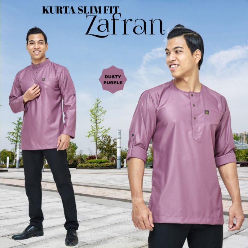 Kurta Zafran Warna Dusty Purple Kurta Slim Fit Cotton Readystock