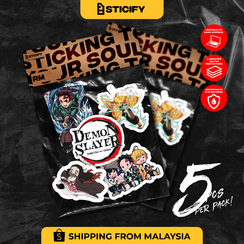 RMP040 DEMON SLAYER STICKER PACK 5PCS HIGH QUALITY WATERPROOF GLOSSY ...