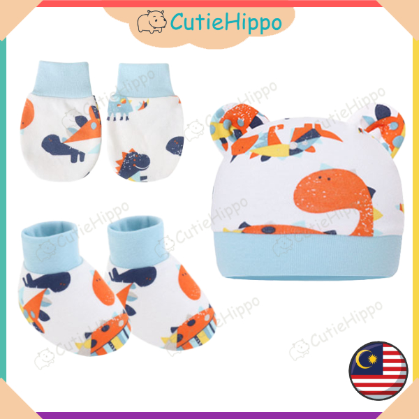 (Cartoon) Newborn Baby Hat Mitten Booties Set Infant Beanie Cap Kain ...