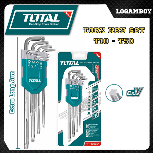 TOTAL TORX KEY SET T10T50 EXTRA LONG ALLEN KEY WRENCH 9pc SET HEAVY DUTY CrV THT106392