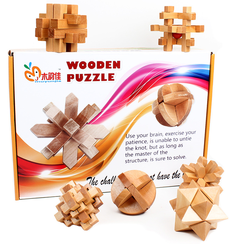 6 Pcs Wooden Luban Lock Interlocking Brain Teaser Burr Puzzles